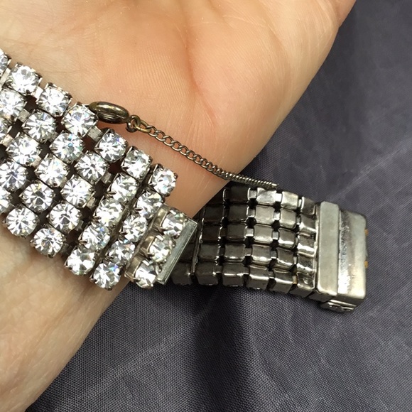 Vintage white metal bezel set diamond bracelet - Picture 10 of 11